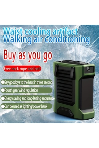 Xuweiwei Taşınabilir Bel Fanı 8000 Mah Büyük Kapasite Yeşil 4 Hız Seçeneği Boyun Ve Bel Kayışlı Şarjlı Masa Fanı Ev Ofis İçin