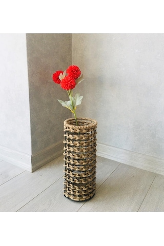Hasır Örgü Vazo 3'lü Set, 30 Cm 40 Cm 50 Cm, Doğal, Dekoratif Çiçeklik Çok Renkli