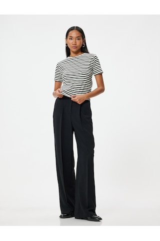 Koton Kısa Kollu Tişört Bisiklet Yaka Slim Fit Kaşkorse Siyah Çizgili 5wak50067ek Siyah
