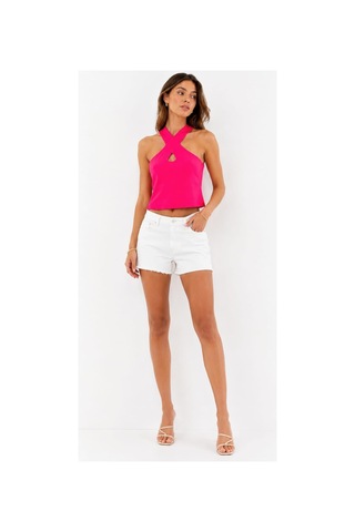 Onno Style Women Kolsuz Askılı Çapraz Yaka Triko Kadın Bluz Pembe