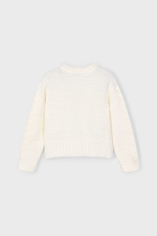 Kız Çocuk Kolları Desenli Yumuşak Dokulu Triko Kazak - Ekru SiYAH