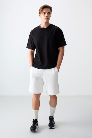 Air Jones Tommy Life Siyah Pamuklu Kalın Yumuşak Dokulu Oversize Fit Basic Erkek T-shirt - 88377 Siyah