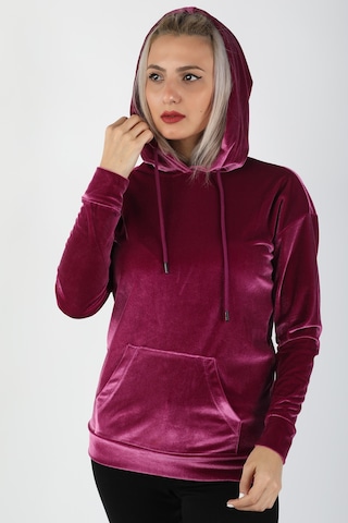 Balins Kapüşonlu Kadife Sweatshirt Fuşya Çok Renkli