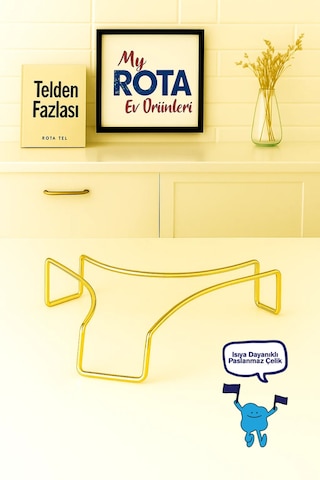 Servis Sunum Seti, Rota Kağıt Havluluk, Kare Peçetelik, Üçgen Nihale, Üçlü Set, Paslanmaz Çelik Tel Gold