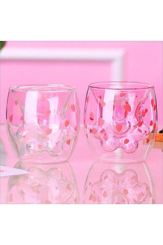 Kedi Pençe Kupası Yaratıcı Cam Çift Katmanlı Kahve Süt Kupası Kiraz Çiçeği Toz Ev Şeffaf Yalıtım Cam Su Kupası Kupalar Pembe Altın