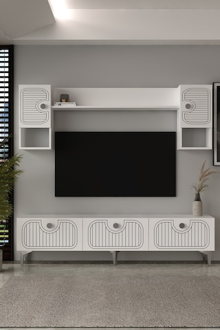 180dhdtü3bg Hera Lazer Desenli Tv Ünitesi Beyaz-gümüş