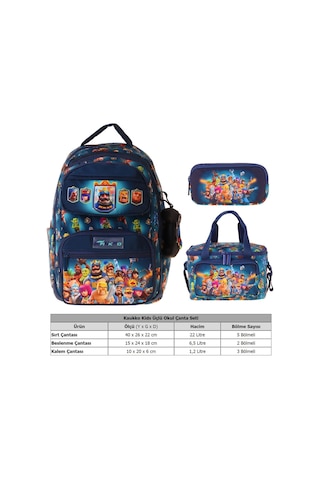 Kaukko Kids Boom Lacivert Renk Erkek Çocuk Üçlü İlkokul Okul Çantası Seti/takımı - Setkk-l5419a