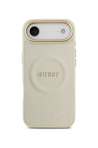 Apple Uyumlu iPhone 17 Air Kılıf Guess Lisanslı M-safeli Sıcak Baskı Yazı Logolu Pu Deri Peony Kapak Bej Bej