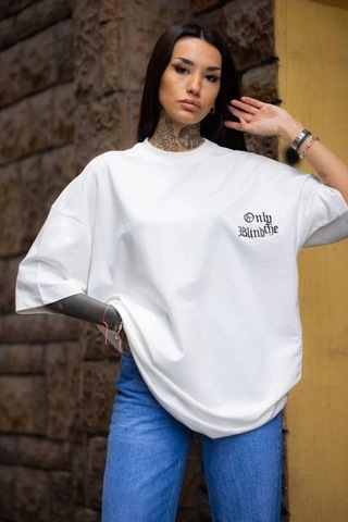 Freedom Storee Kadın Tişort Bisiklet Yaka Baskılı Yazlık Kısa Kol Oversize T-shirt - Beyaz Çok Renkli