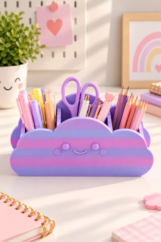 Bulut Figürlü Kalemlik 3 Bölmeli Büyük Masaüstü Organizer Çocuk Odası Dekoratif Kalemlik Ve Kırtasiye Organizeri Pembe