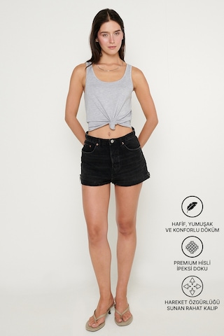 AC&Co / Altınyıldız Classics Kadın Grı Melanj Yumuşak Dokulu Nefes Alabilen Rahat Slim Fit Bisiklet Yaka Esnek Örme Atlet Gri Melanj