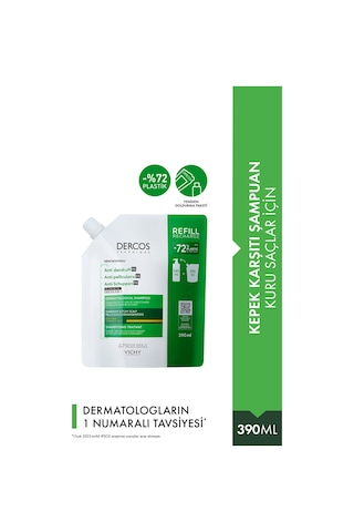 Dercos Kuru Saçlar İçin Kepek Karşıtı Saç Bakım Şampuanı, Yeniden Dolum Paketi 390 Ml Kuru