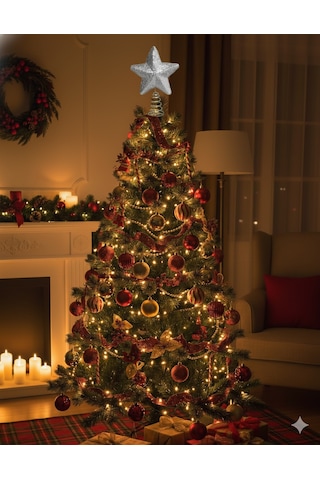 Yılbaşı Ağaç Tepelik 15cm Gümüş Pullu Yaylı Yıldız Diğer