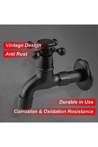 Novahub Suntek Antik Pirinç Çamaşır Musluğu, Siyah Siyah