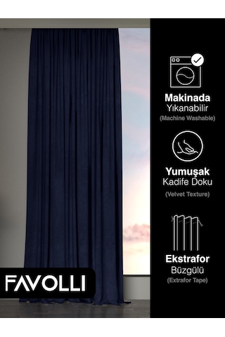 Br Favolli Kadife Dokulu Lacivert Ada Fon Perde Ekstrafor Büzgülü Dream Series Lacivert