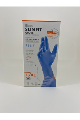 Slimfit Glove Pudrasız Yırtılmaya Dayanıklı Tek Kullanımlık Mavi Eldiven 100'lü