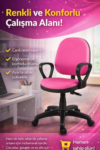 Yenilik Rüzgarı Ofis Sekreter Ögrenci Ders Çalışma Koltugu Pembe