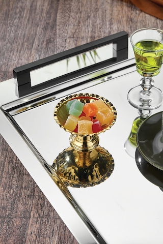 Polochef Kale Çay Kahve Sunum Tepsisi Paslanmaz Çelik Gümüş