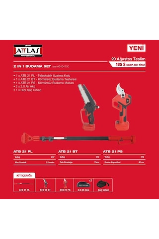 Attlas Atb 21 3'lü Bahçe Seti Teleskobik Sap + Budama Testeresi + Budama Makası A0104100