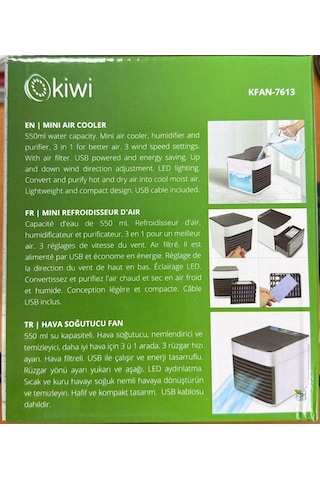 Kiwi Kfan-7613 Buharlı Masaüstü Vantilatör + Soğutucu + Hava Temizleyici