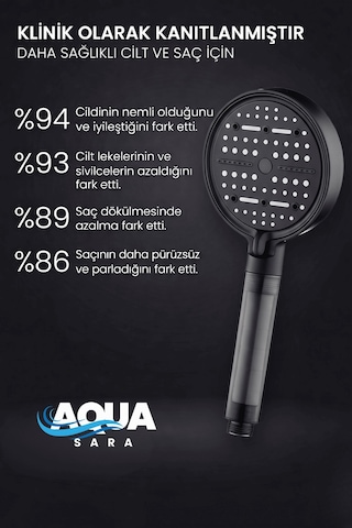 6 Fonksiyonlu Filtreli Duş Başlığı 10adet Yedek Filtre Su Arıtmalı, Klor Ve Kireç Önleyici, Yüksek Basınçlı Gri - Siyah