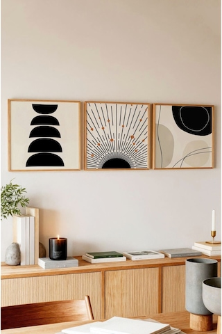 Ahşap Çerçeveli Mdf Kare Tablo Seti Salon Ve Oturma Odası Için Kr4014 32 X 32