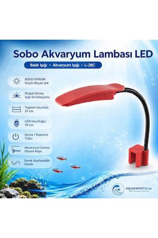 Sobo Akvaryum Lambası Led - Balık Işığı - Akvaryum Işığı - Açma Kapama Tuşlu - Kırmızı - 28 Cm - L-28c