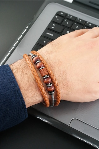 Erkek Hakiki Örme Deri Kombin 3'lü Bileklik Manyetik Klipsli - Erkek