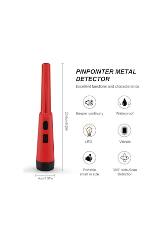 Lcd Ekran Metal Dedektörü Pinpointer El Pin Pointer Değnek Yetişkinler Çocuklar İçin Yaylı Tokalı Hazine Bulucu Probu Pilsiz - Kırmızı