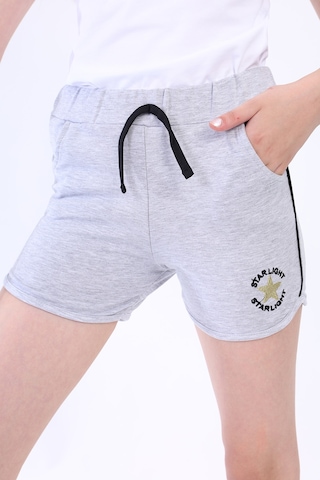 Toontoy Kız Çocuk Yıldız Arma Nakışlı Şort Gri Melanj