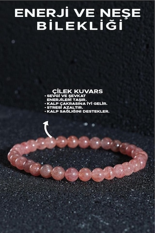 Aşk Ve Güç Bilekliği - Çilek Kuvars - Ruhsal Huzur Ve Sevgi Kombin Bilekliği Pembe