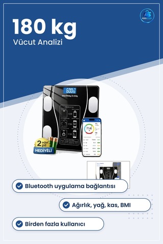 Vücut Analizli Bluetooth Dijital Baskül 180kg/50g Tartı Akıllı Ki