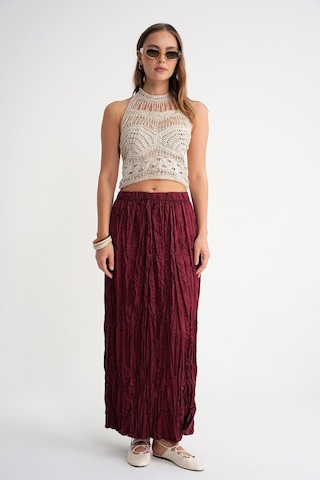 4623 Kadın Kraşlı Düz Saten Etek Bordo Bordo
