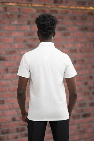 Advante Regular Fit Likralı Kendinden Desenli Polo Yaka T-shirt Beyaz