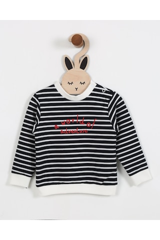 Luess Erkek Çocuk Çizgili Baskı Detaylı Sweatshirt 6ay-4yaş -lacıvert Lacivert