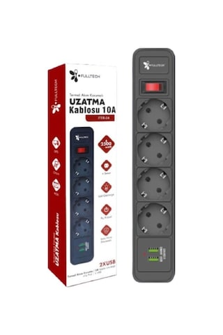Akım Korumalı 2 Usb Li 3 Lü Priz Açma Kapama Anahtarlı 2 Metre Ka