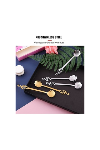 Folinda 4 Adet Çiçek Desenli Zambak, Gül, Papatya, Nergis Müzik Notası Kolu Paslanmaz Çelik Kahve-kek Karıştırma Kaşığı Seti Diğer
