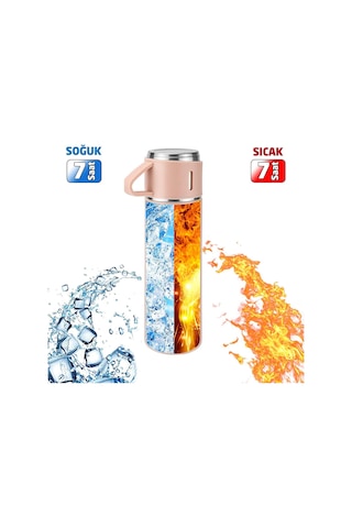 6006 Kupa Bardaklı Paslanmaz Çelik Termos Seti 500 Ml Pembe