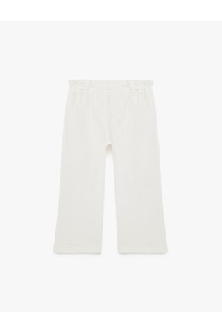 Koton Pamuklu Beli Lastikli Müslin Geniş Paça Pantolon Ekru 6smg40060aw