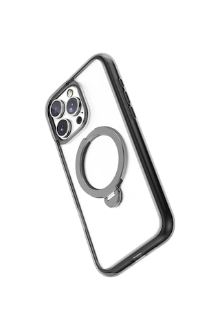 Apple iPhone 16 Pro Kılıf Magsafe Uyumlu Raptic Airjoy Serisi 360 Dönebilen Standlı Kapak Siyah - Gri