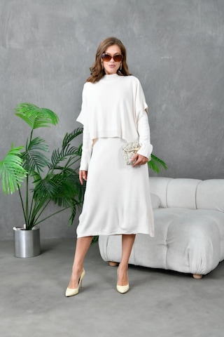 Kadın Dik Yaka Kısa Kol Kazak Uzun Elbise İkili Triko Takım Taş