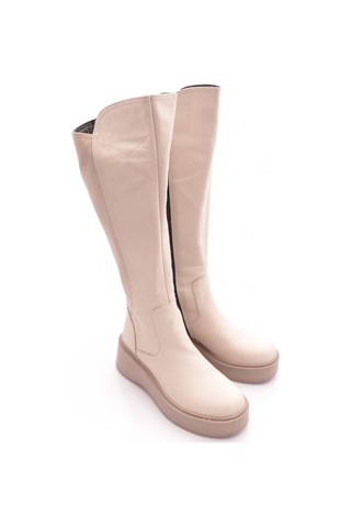 Dgn 22535-22k Kadin Kalin Taban Fermuarli Knee High Çizme Beyaz Kırık