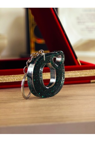 Harfli Anahtarlık Epoksi Kişiye Özel Yapım El Yapımı Harf Anahtarlık Kalp Model Özel Tasarım Hediyelik Ürün Kalp Desenli Simli Anahtarlık Beyaz - Yeşil