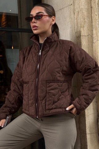 Acı Kahverengi Dik Yaka Kapitone Kadın Mont Mg2568 Acı Kahverengi