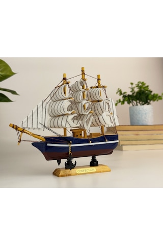 Ahşap El Yapımı Yelkenli Model Biblo, Dekoratif Masaüstü Gemi Maketi, Ev Ofis Dekoru, 24 Cm
