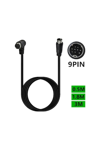 Tek Kavisli Mini Dın 9 Pin Tv Ses Adaptörü Kablosu, Uzunluk: 3m Siyah