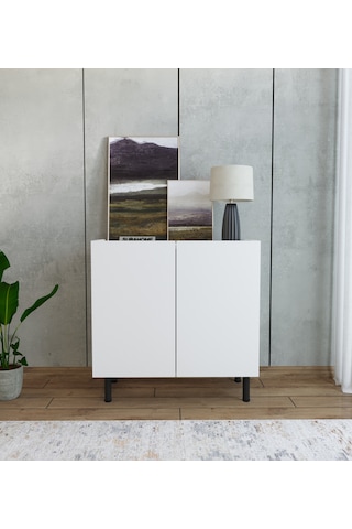 Modern Mdf Çok Amaçlı 80 Cm 2 Kapaklı Beyaz Konsol