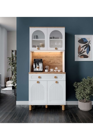 Rosa Kahve Köşesi - 93 Cm Mdf Mutfak Dolabı - Led Aydınlatmalı...