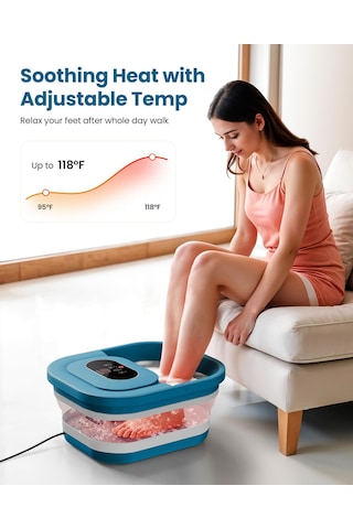 Comfıer Isılı Ayak Spa Masajı, Isıtmalı Ayak Banyosu, Kabarcıklar, Titreşim, Sıcaklık Kontrolü, Pedikür Ponza Taşı, Akıllı Zamanlayıcı, Mavi
