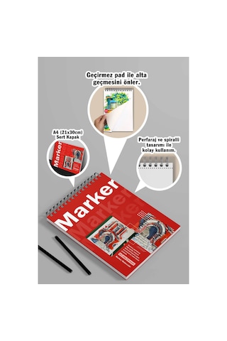 Marker Kalem Boyama Defteri Arkaya Geçirmez Pad A4 150gr, Sert Kapak Premium Resim Defteri